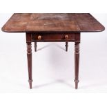 A 19TH CENTURY MAHOGANY DROP LEAF TABLE in the Gillows style with frieze drawer to one end and
