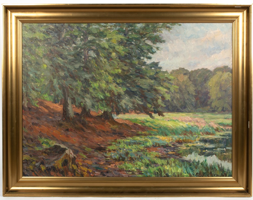 EARLY TO MID 20TH CENTURY SCANDINAVIAN WOODEN LANDSCAPE oil on canvas, indistinctly signed lower - Image 2 of 3