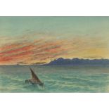 SIR EDMUND DU CANE (1830-1903) 'The Esterels - Sunset', inscribed to label verso, watercolour,
