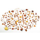 A COLLECTION OF ASSORTED HARDSTONE NECKLACES, bead necklaces and heat treated amber jewellery At