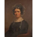 MID 19TH CENTURY HEAD AND SHOULDERS PORTRAIT of a young woman, unsigned, oil on canvas, 21.5cm