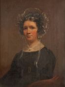 MID 19TH CENTURY HEAD AND SHOULDERS PORTRAIT of a young woman, unsigned, oil on canvas, 21.5cm