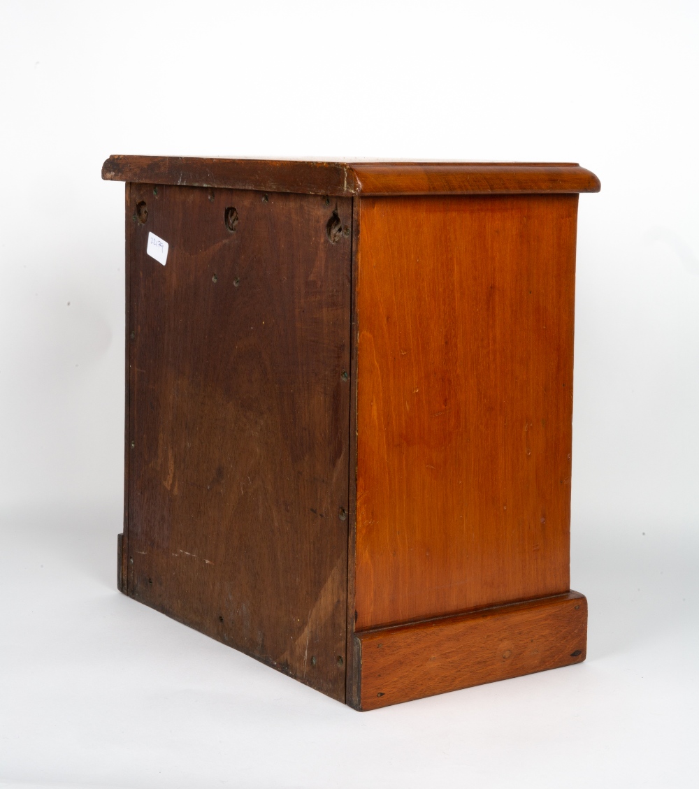 A WALNUT TABLE TOP MINIATURE CHEST OF TWO SHORT AND THREE LONG DRAWERS with burr walnut veneered - Image 3 of 5