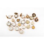 A COLLECTION OF TWENTY ANTIQUE POCKET WATCHES to include gold plated examples, an Omega, a W.A Perry