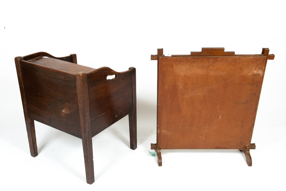 A 19TH CENTURY MAHOGANY COMMODE with side handles, a lifting lid and square legs, 56cm wide x 51cm - Image 3 of 4