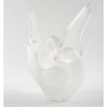 A LALIQUE FRANCE FROSTED GLASS VASE in the form of a pair of doves, 17.5cm wide x 20cm high