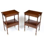 A PAIR OF REPRODUCTION GEORGIAN STYLE MAHOGANY BEDSIDE TABLES each with a slide and a single drawer,