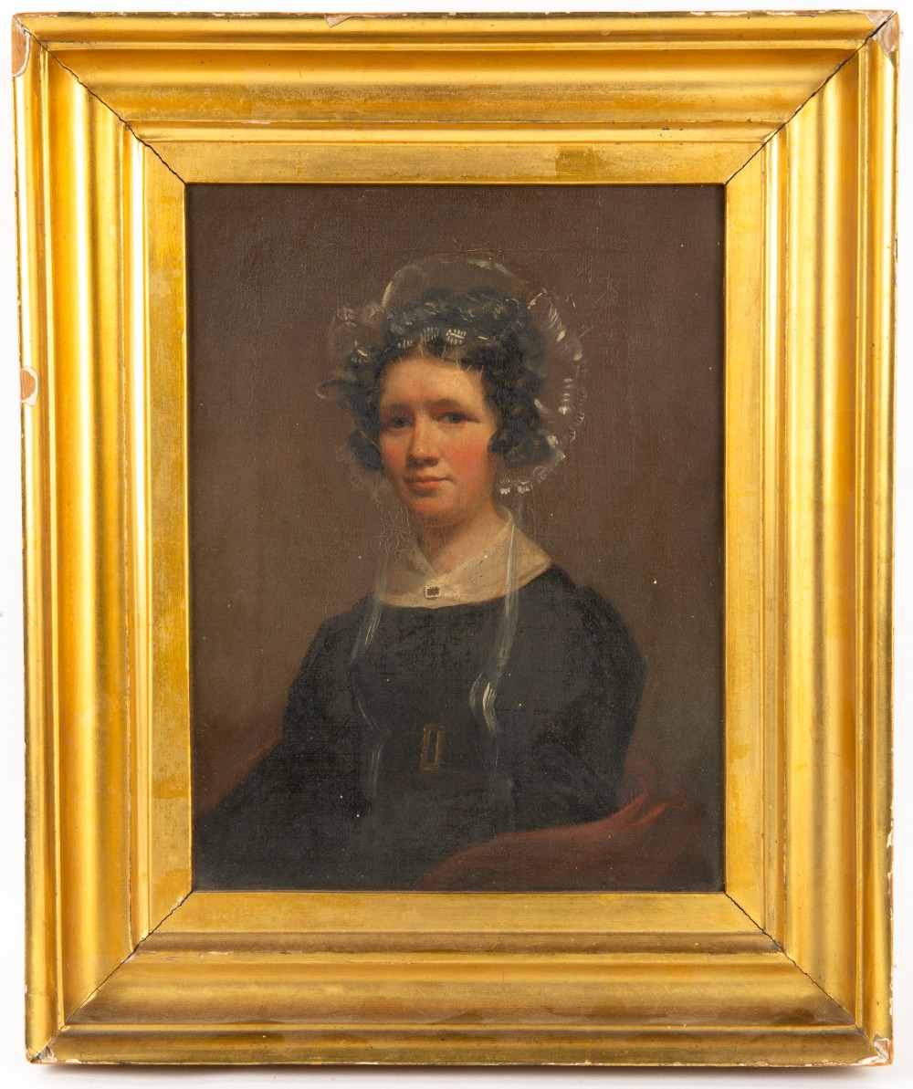 MID 19TH CENTURY HEAD AND SHOULDERS PORTRAIT of a young woman, unsigned, oil on canvas, 21.5cm - Image 2 of 3