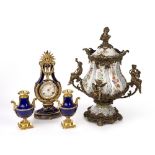 Pottery vase and cover with gilt metal mounts, French style, 54cm high and a French style