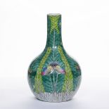Canton style bottle vase Chinese, 20th Century of green ground painted with butterflies and flowers,