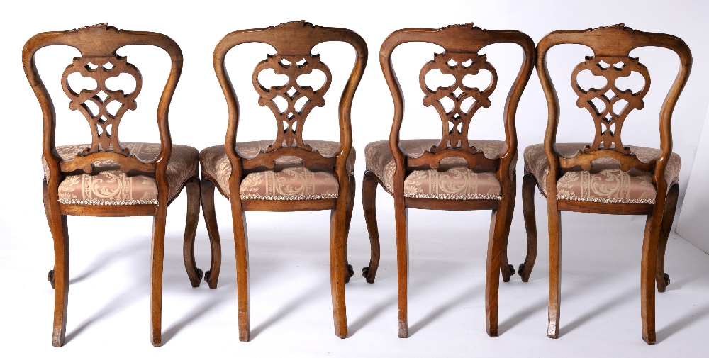 Set of four dining chairs Victorian, with pierced scrolling vase shaped splat and overstuffed - Image 2 of 4