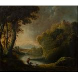 Circle of Richard Wilson (1714-1782) Pastoral landscape with fishermen to the foreground, oil on