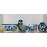 Group of Chinese porcelain to include an 18th century export bowl, a famille verte vase, ginger jar,