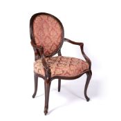 Hepplewhite style mahogany open armchair English, 19th Century, in the French taste with fluted open