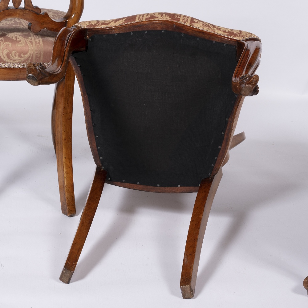 Set of four dining chairs Victorian, with pierced scrolling vase shaped splat and overstuffed - Image 3 of 4