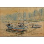 S. Muschamp (20th Century School) 'Boats' watercolour, signed lower left, 25cm x 38cm