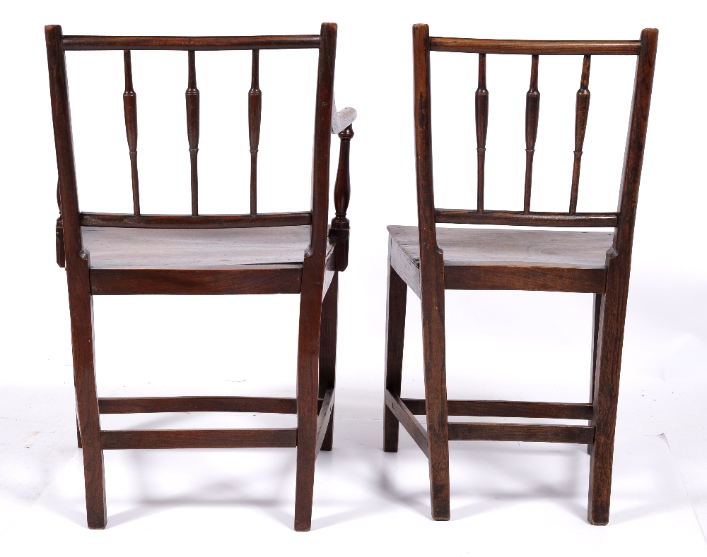 Pair of elm and ash stick-back elbow chairs 19th Century, and a pair of similar standard chairs, - Image 5 of 5