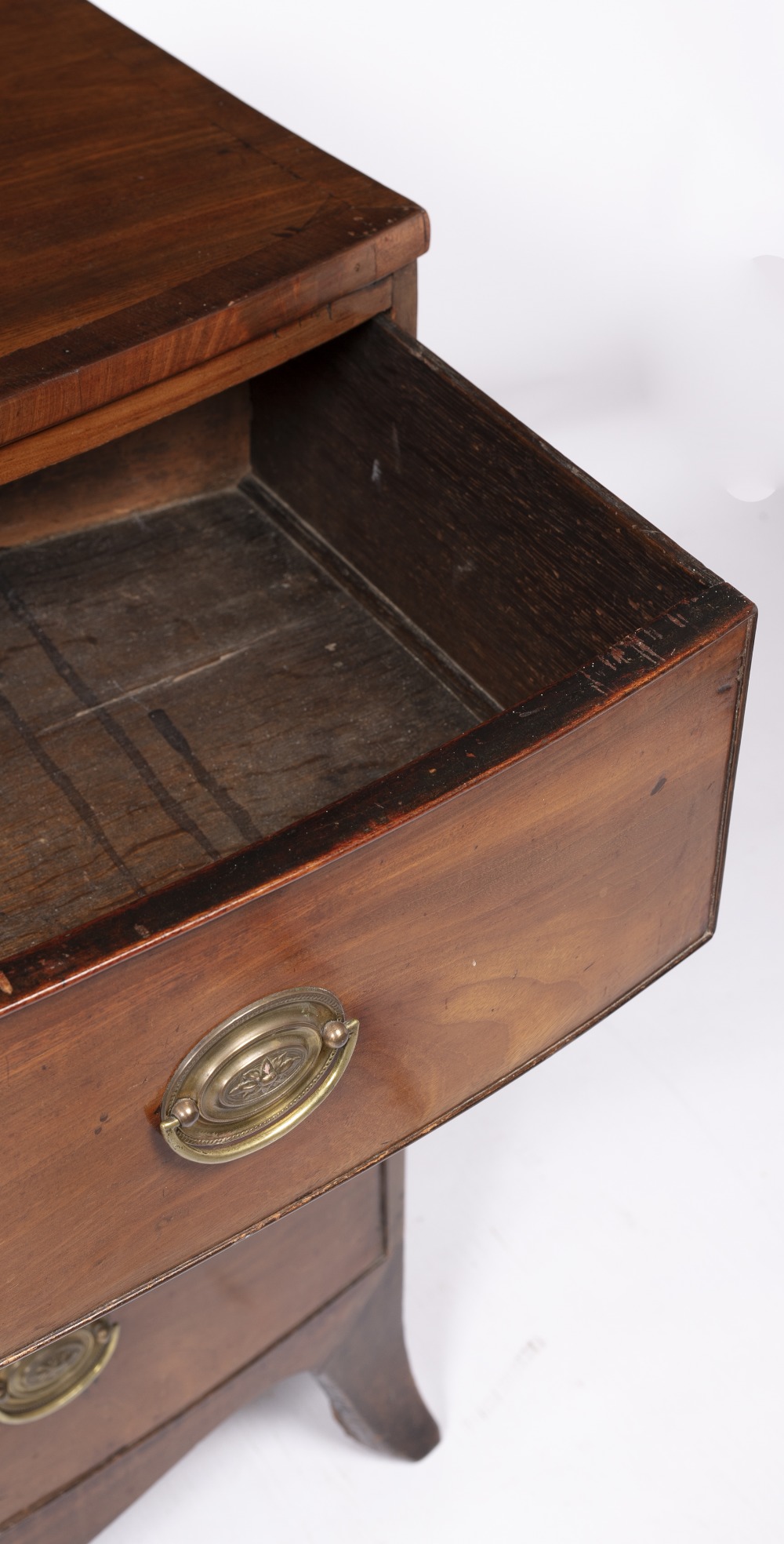 Mahogany bow front chest of drawers 19th Century, with glass loose top, 105cm across x 52cm deep x - Image 2 of 5