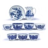 Collection of Worcester porcelain to include: tea bowls, a saucer and a sparrow beak jug (9)