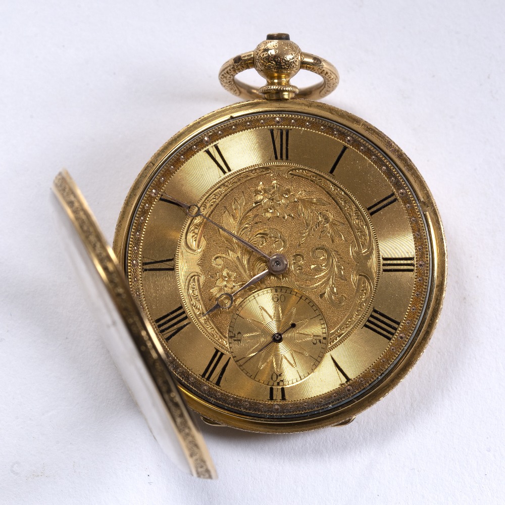 18ct gold cased Grohe pocket watch the dial with black Roman numerals and engraved subsidiary - Image 3 of 5