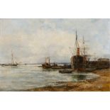 Robert William Arthur Rouse (fl.1882-1929) Busy shipping scene, oil on board, signed, 31cm x 43cm