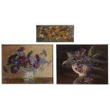 Kate Delhanty 'Dried flowers' oils on board, signed, inscribed verso 6.25cm x 14cm, and a pair of
