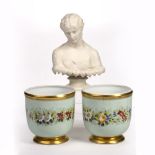 Pair pale blue cache pots Vista Alegne, Portuguese, 18.5cm high and a Parian model of Antonia (3)