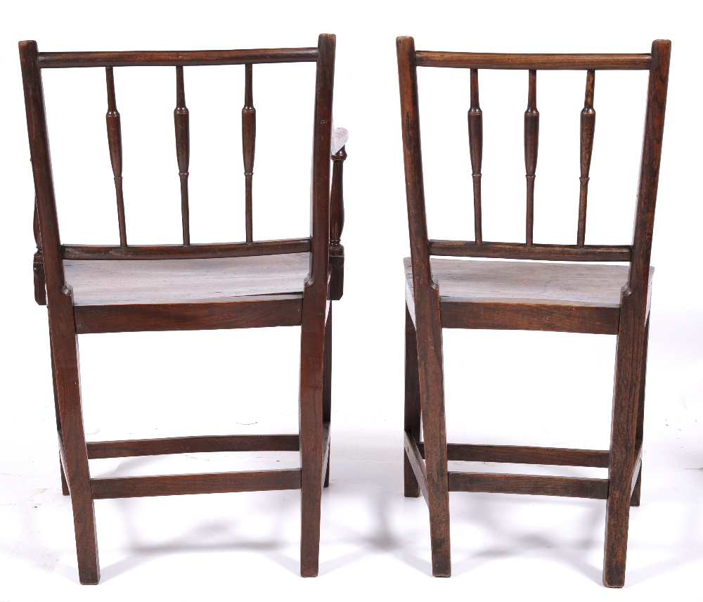 Pair of elm and ash stick-back elbow chairs 19th Century, and a pair of similar standard chairs, - Image 3 of 5