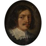 Late 17th Century Italian/ Spanish School Miniature portrait of a gentleman with a lace ruff, oil on