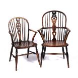 Elm and ash Windsor chair early 19th Century, 100cm high, 60cm across and a smaller wheel-back