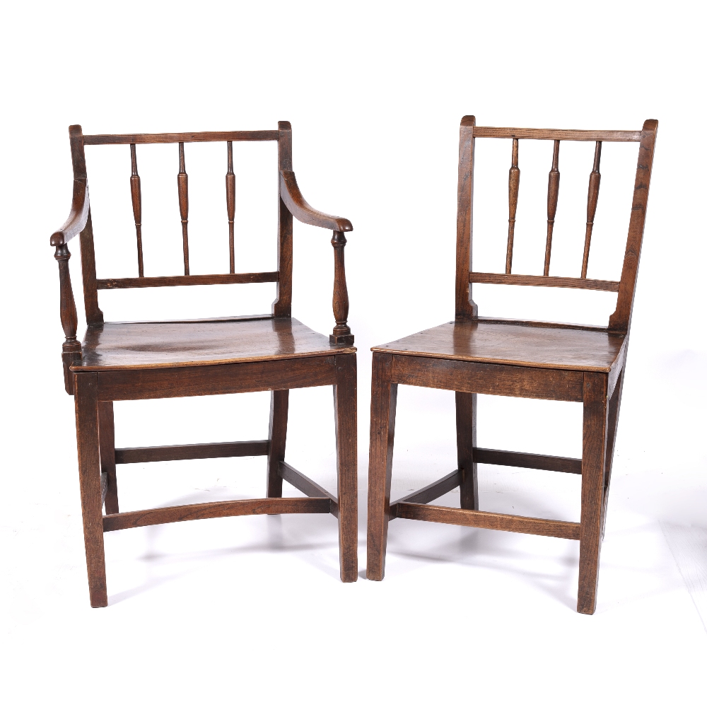 Pair of elm and ash stick-back elbow chairs 19th Century, and a pair of similar standard chairs, - Image 2 of 5