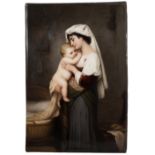 Berlin KPM porcelain plaque late 19th Century, painted with a mother and child in her arms, signed