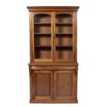 Mahogany glazed bookcase Victorian, with a glazed top section above two fielded panelled doors,