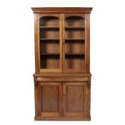 Mahogany glazed bookcase Victorian, with a glazed top section above two fielded panelled doors,