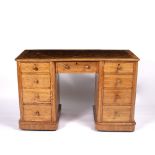 Maple writing desk 19th Century, with inverted front, fitted nine drawers, 125cm across x 55cm