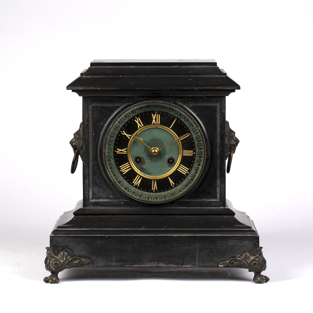 Connell slate mantel clock Victorian, dial marked 'Cheapside, London' standing on metal pad feet,