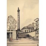 English School Duke of York's Column and Steps, London, pen, ink and wash, signed with monogram