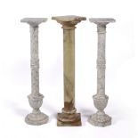 Pair of marble stands with spiral twist columns, 95cm high, 21cm across and an olive onyx column