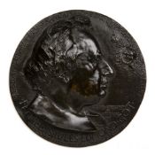 Bronze circular relief plaque depicting the portrait head of Francois Jules Edmond Got, 17.5cm