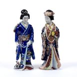 Pair of standing Kutani model Bijins Japanese, late 19th Century, each wearing traditional kimono