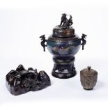 Cloisonne incense burner Chinese, in the form of a vase and cover with kylin finial, 29cm high, a