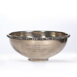 Large silver presentation bowl with beaded edge, bearing Marks for Mappin & Webb, London, 2001, with