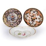 Chamberlain Worcester dish and plate and a Spode plate, all circa 1820-30, dessert dish embossed and