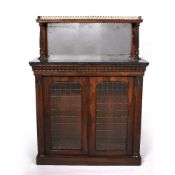 Rosewood chiffonier Regency, with gilt metal rail to the raised back, marble top and panel doors