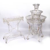 Wirework circular plant stand Victorian, painted white, 114cm high, 66cm diameter and a wirework
