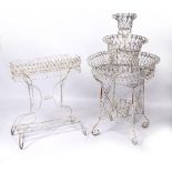 Wirework circular plant stand Victorian, painted white, 114cm high, 66cm diameter and a wirework