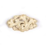 19th Century ivory brooch depicting scrolling leaves, with later bar back fitting, 5cm approx