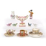 Collection of items to include: Modelled porcelain candle snuffer in the form of a gentleman,