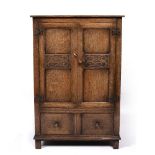 Oak side cupboard with panel doors and sides, 76cm wide, 45cm deep, 115cm high
