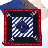 Set of three Louis Vuitton silk pocket squares or handkerchiefs in taupe, beige and blue, unboxed